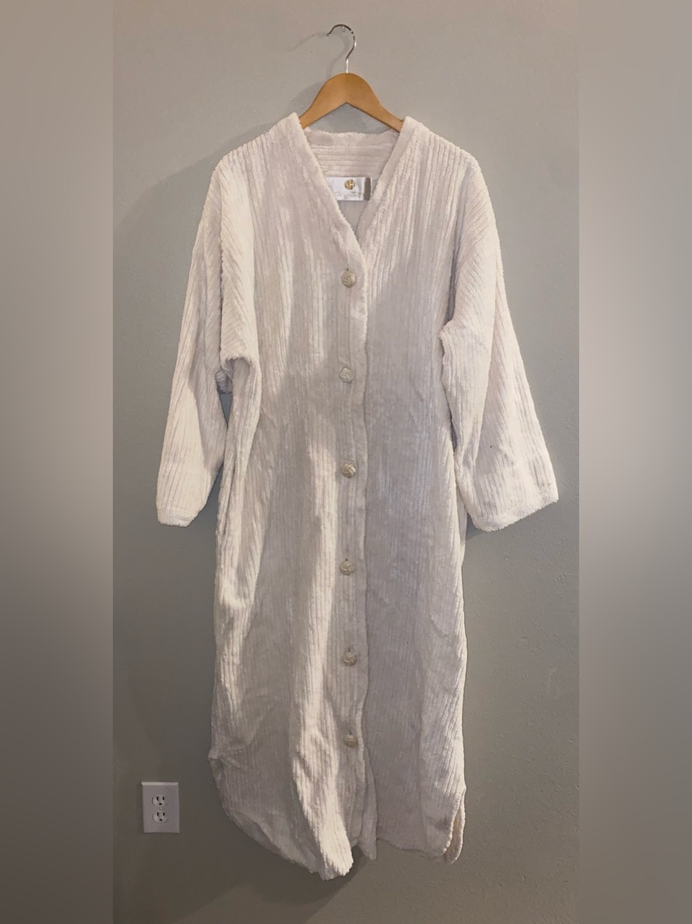 Vintage Stan Herman Cream Chenille Pucker Knit Maxi Robe Dress Housecoat  XL